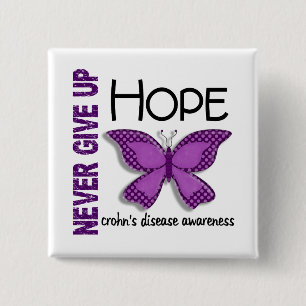 Crohn's Disease Never Give Up Hope Butterfly 4.1 2 Inch Square Button