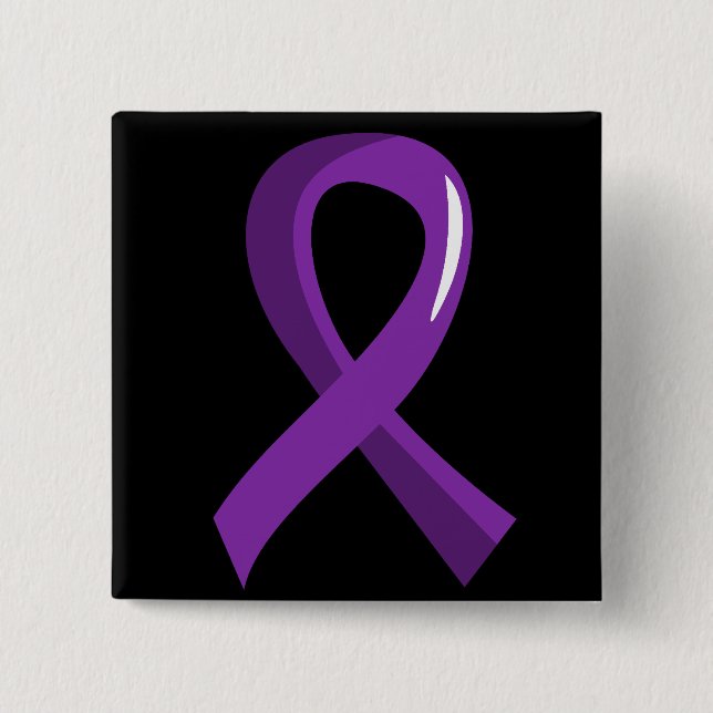 Crohn's Disease Purple Ribbon 3 2 Inch Square Button (Front)