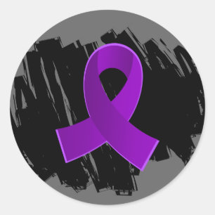 Crohn's Disease Purple Ribbon With Scribble Classic Round Sticker