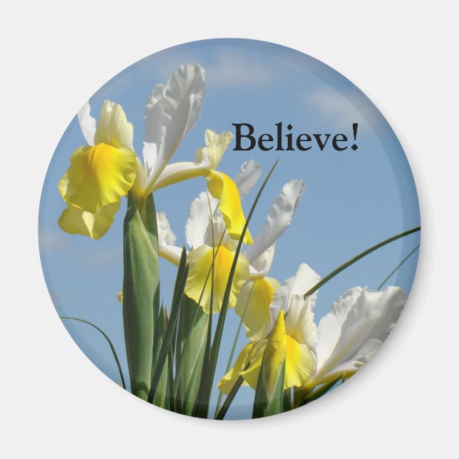 Croire! aimant Jaune Iris Fleurs Blanches (Devant)