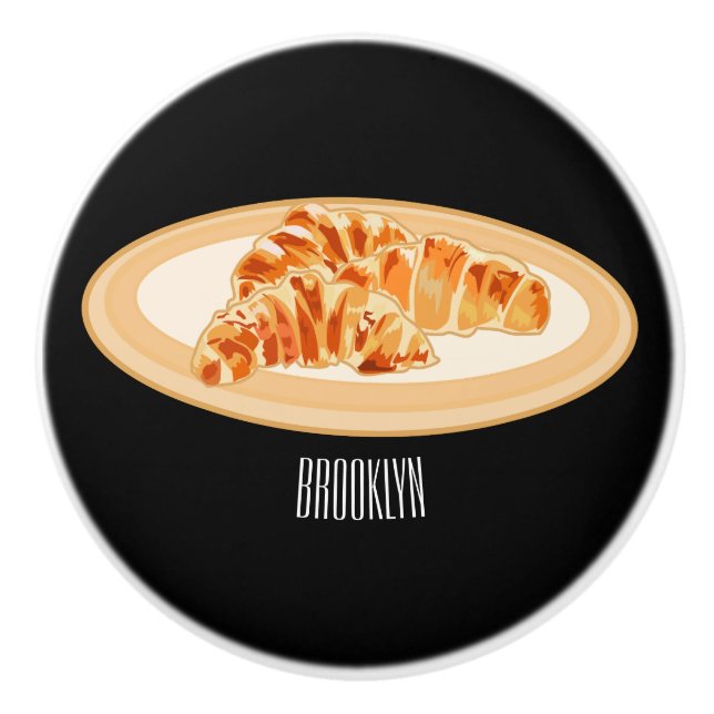 Croissant cartoon illustration ceramic knob (Front)