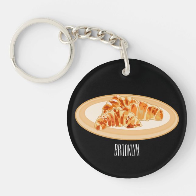 Croissant cartoon illustration keychain (Front)