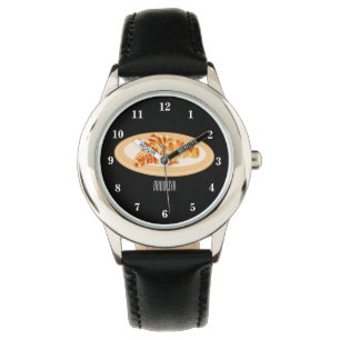 Croissant cartoon illustration watch