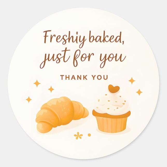 Croissant Cupcake Sparkle Bakery Thank You Sticker (Devant)