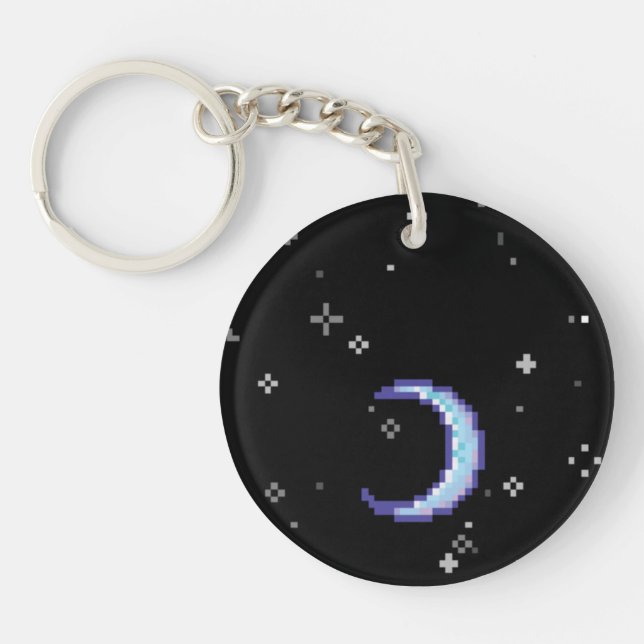 Croissant de lune bleu avec l'art de pixel (Devant)
