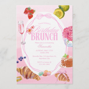 Croissant Pink Birthday Brunch  Invitation
