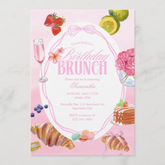 Croissant Pink Birthday Brunch Invitation