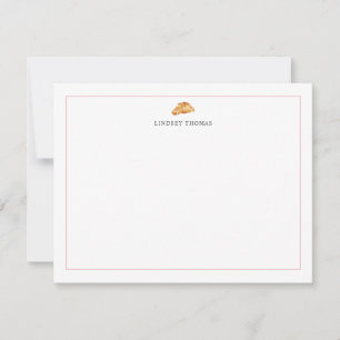 Croissant Pink Border Personalized Stationery Card