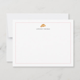 Croissant Pink Border Personalized Stationery Card