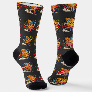 Croissant Runner Cartoon Finish Line Sprint Socks