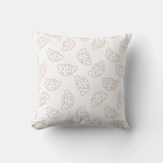 croissant seamless pattern in lineart style on whi throw pillow (Front)
