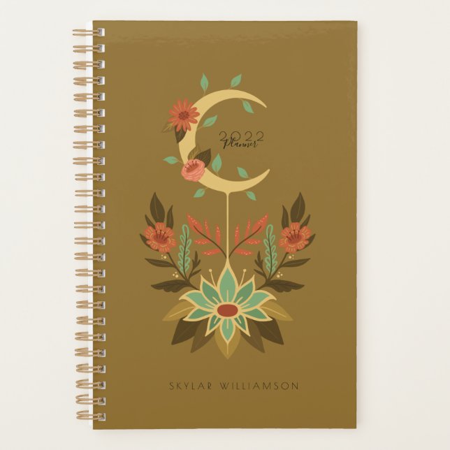 Croissant Spirituel Holistique Lune & Lotus Floral (Devant)