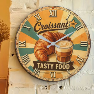 Croissant Time Vintage Kitchen Large Clock
