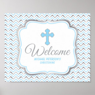 Croix Affiche de bienvenue-Bleu & Argent