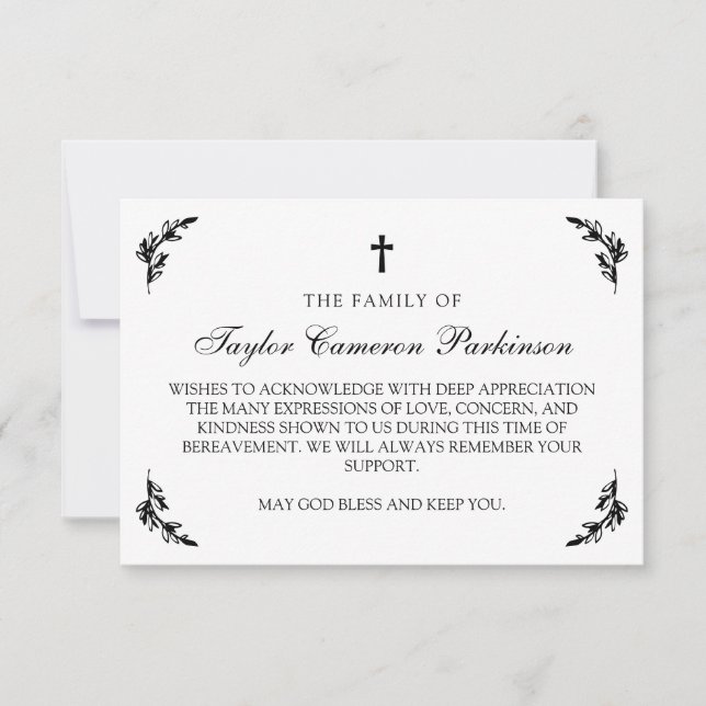 Croix blanche noire verte Merci de deuil (Devant)