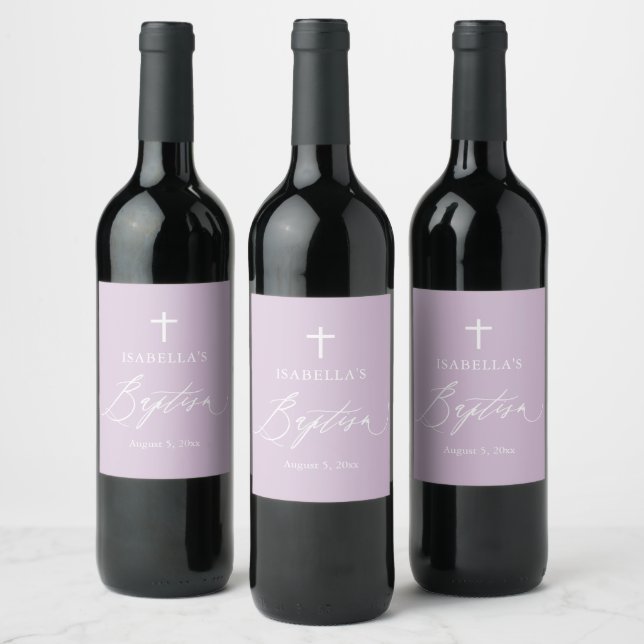 Croix blanche violette fille Baptême Étiquette de  (Bouteilles)