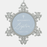 Croix Bleue Dusty Baptême Flocon de neige Ornement