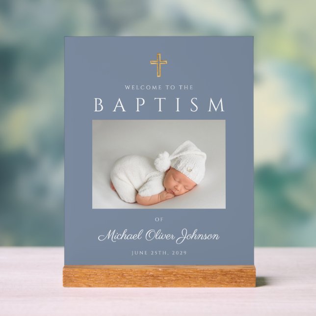 Croix Bleue Dusty Photo Boy Baptême Bienvenue (Neutre)