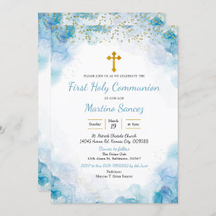 Croix Bleue Elegant première communion Invitation