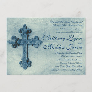 Croix Bleue Rustique Trouvé Mariage Invitations