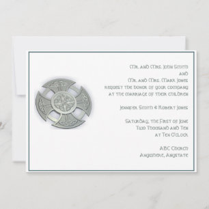 Croix celtique Faire-part de mariage blanc en arge