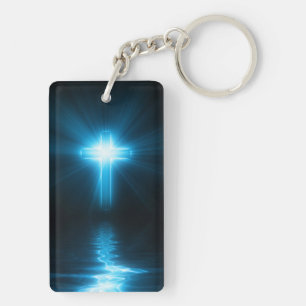Croix chrétienne dans la lumière bleue