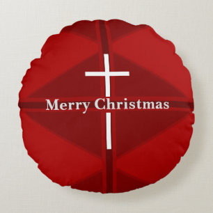 Croix chrétienne de Noël rouge Coussin rond