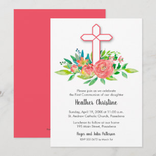 Croix de corail & Fleurs Invitations de première c
