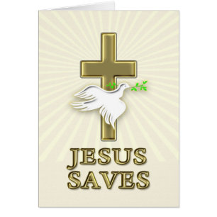 Croix d'or avec colombe blanche et Jésus Saves