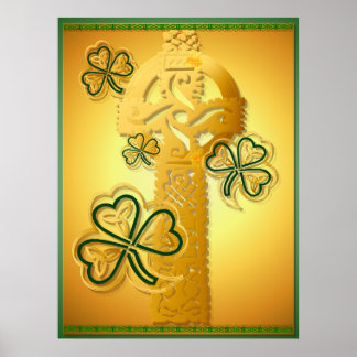 Croix d'or et affiche Shamrock