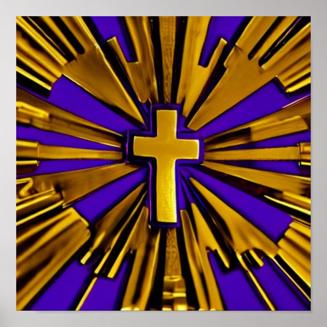 Croix d'or et de violet avec rayons Poster (Devant)