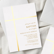 Croix d'or moderne Baptême Christening Invitation