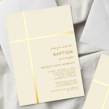 Croix d'or moderne Baptême Christening Invitation