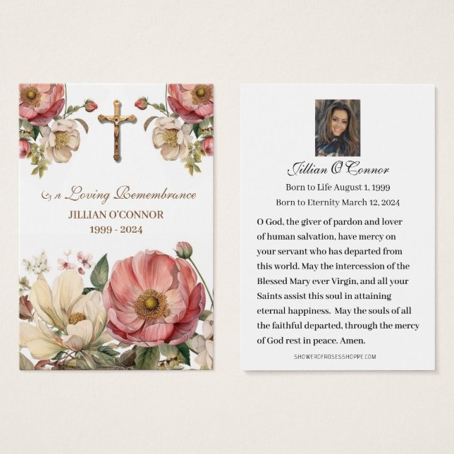 Croix d'or Roses rouges Sympathie Condolence Carte (Devant & derrière)