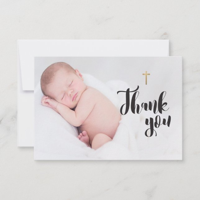 Croix d'or simple | Merci du baptême de bébé (Devant)