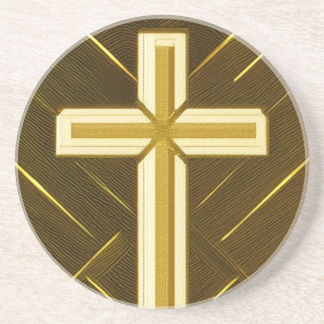 Croix d'or sur Dessous de verre de grès Arrière -  (Devant)