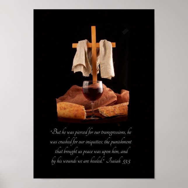 Croix et communion Isaïe 53:5 Écriture Poster (Devant)