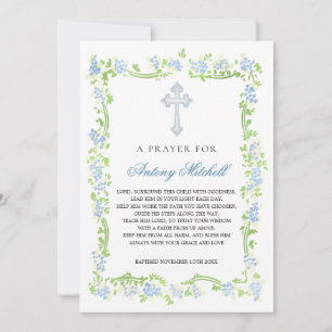 Croix florale bleu vert Baptême Prière Invitation