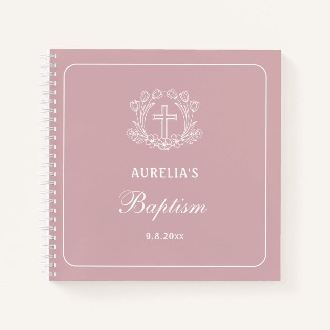 Croix florale simple sur le Baptême rose livre d'i (Devant)