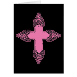 Croix gothique rose ornée