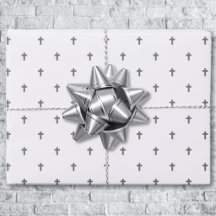 Croix - Grises sur feuilles de papier cadeau blanc