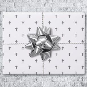 Croix - Grises sur feuilles de papier cadeau blanc