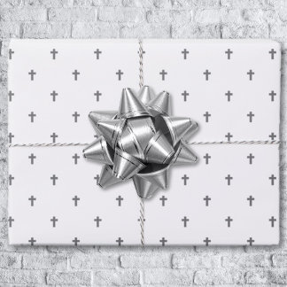 Croix - Grises sur feuilles de papier cadeau blanc