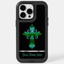 Croix médiévale noire verte iPhone 14 Pro Max Coqu
