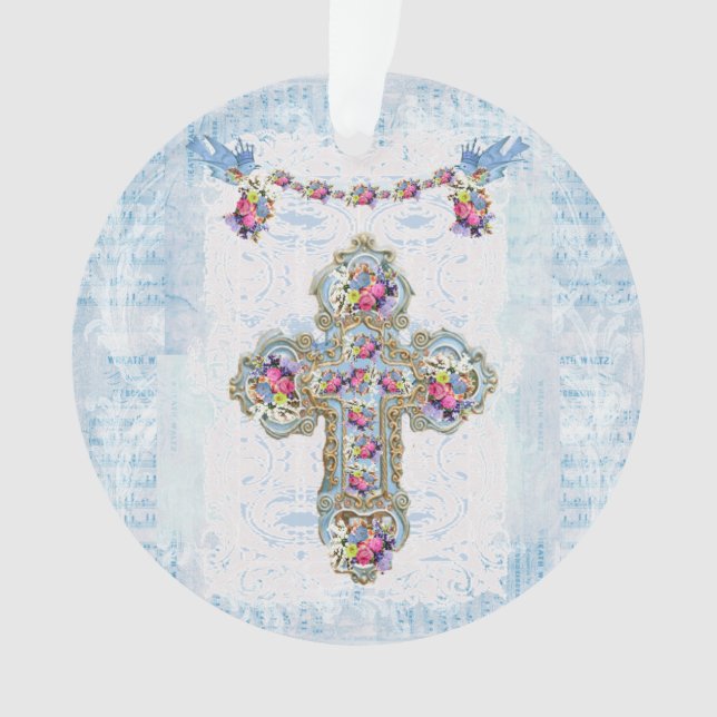 Croix religieuse avec fleurs et oiseaux (devant)