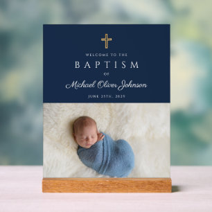 Croix religieuse bleue élégante Bienvenue au baptê