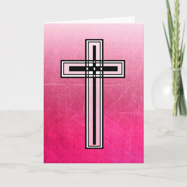 Croix religieuse de Pâques rose et carte de devis (Devant)