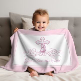Croix rose Bébé fille Baptême couverture