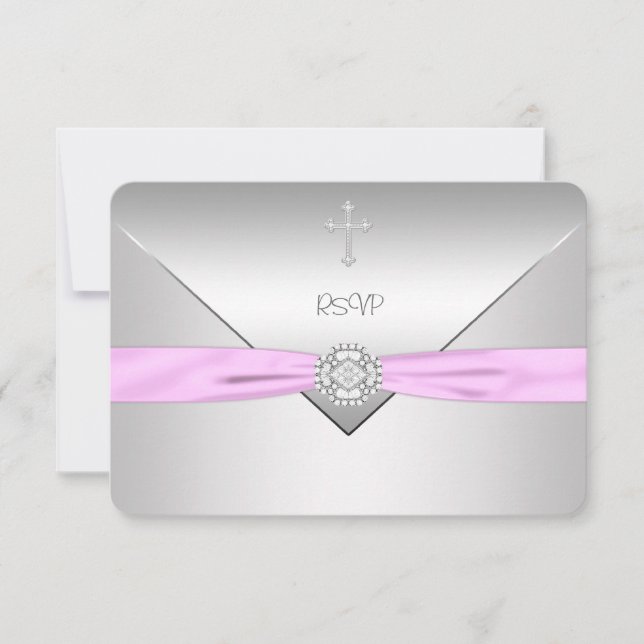 Croix rose Bébé Fille Christening RSVP (Devant)
