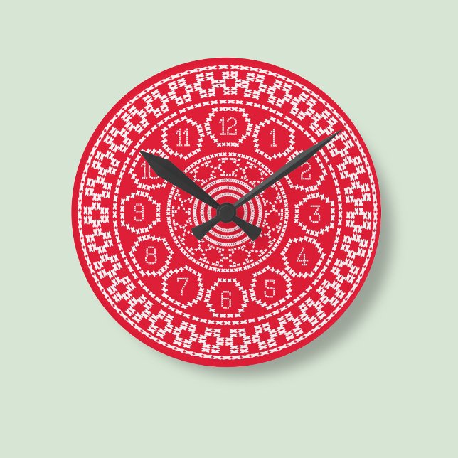Croix Rouge Chandail Style Mur Horloge (A red and white cross stitch style clock just for you)